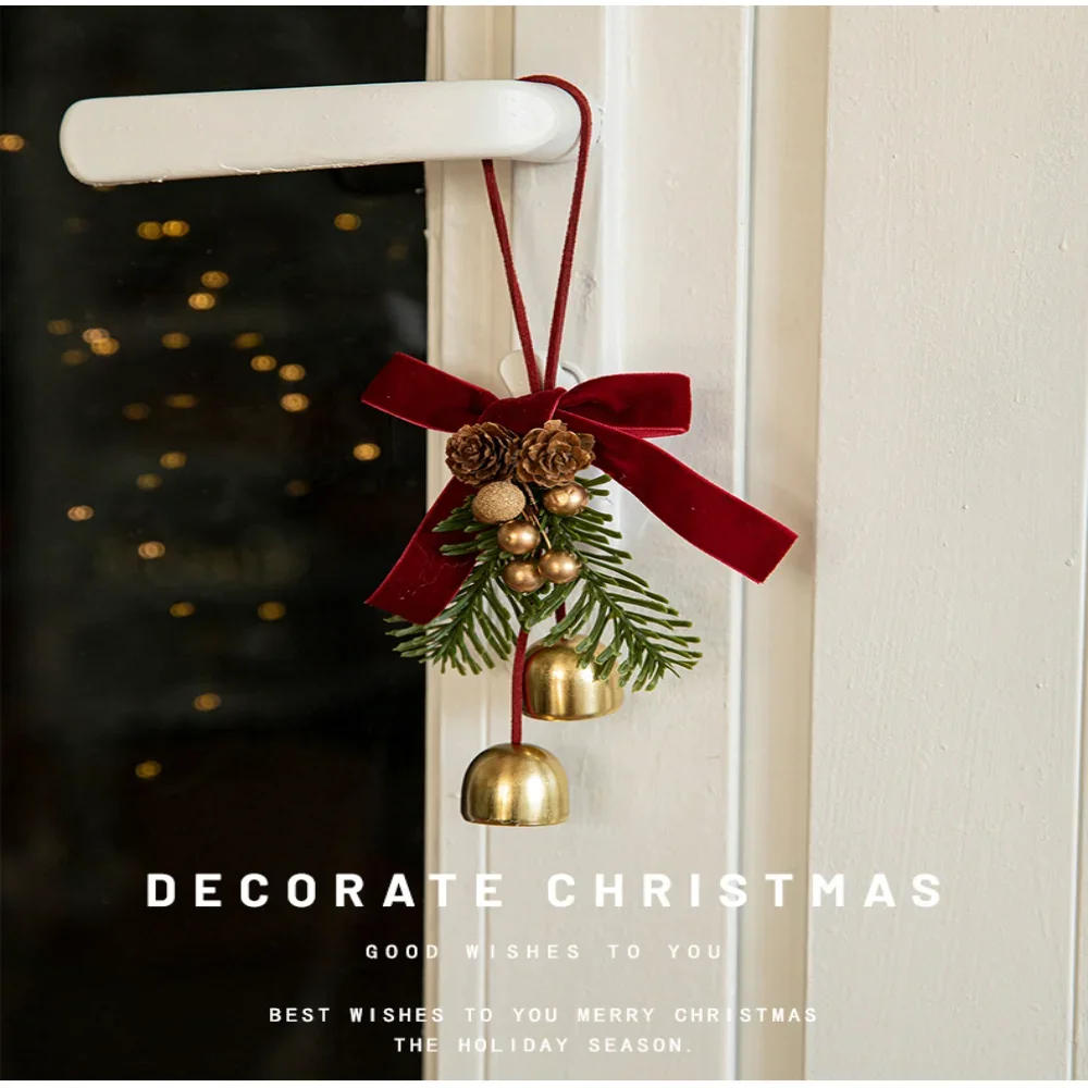 Description Picture 6 of itemNew Christmas Pendant Gold Small Bell Red Velvet Bow Christmas Tree Pine Cone Scene Decoration Supplies Decorative Small Pendant