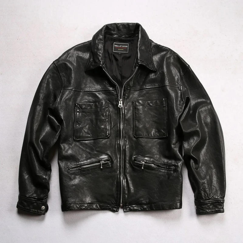 Description Picture 6 of itemSpring autumn men soft new wide version simple leisure Real leather garment retro washed vegetable tanned sheepskin jacket coat