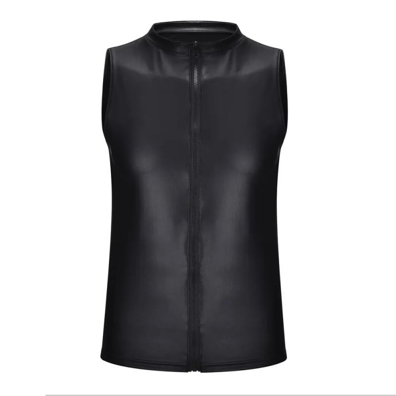 Description Picture 6 of itemMens Sexy PU Leather Shiny Sleeveless Tops, Party Nightclub Stage Costume, Tag Size M 2XL, Faux Leather+Spandex
