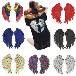 Rainbow Feather angel wings Sequin Sew On iron on Clothes patches Embroidered Badges Manual stikers Diy Backpack punk applique