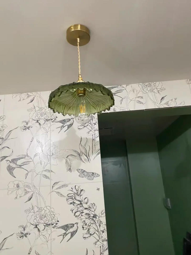 Description Picture 4 of itemIWHD Nordic Vintage Green Glass LED Pendant Light Fixtures Copper Socket Dinning Room Bedroom Restaurant Modern Hanging Lamp
