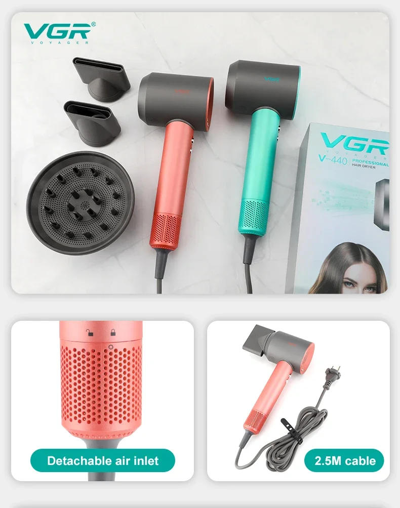 Description Picture 5 of itemVGR Hair Dryer Professional Blow Dryer 110000 RPM Negative Ion Air Blower Adjustable Heat Finishing Hair Dryer Women V-440