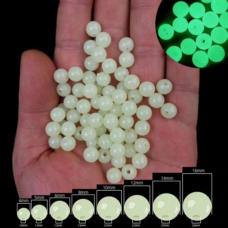 Description Picture 2 of item100pcs/Bag  Luminous Fishing Beads Stopper Glow Tool Hard Rubber Sinking Glow Fishing Beads Fishing Rig Tube Sleeve Accessories