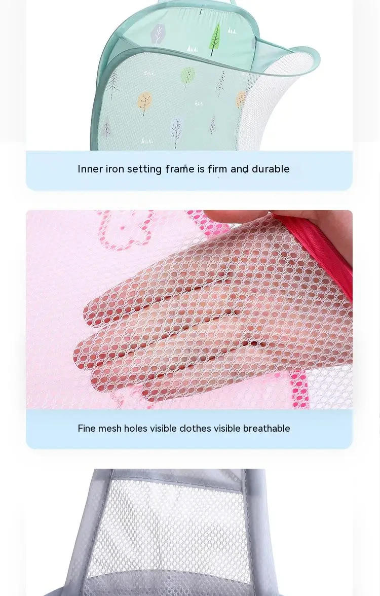 Description Picture 6 of itemDirty Clothes Storage Bag Basket Frame Bucket Foldable Mesh Laundry Bathroom Wall Hanging Household Clothing Organizer with Hook