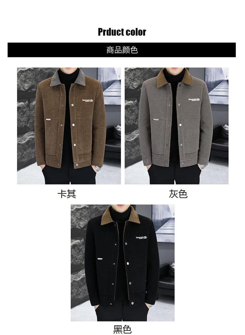 Description Picture 4 of itemHigh Quality Winter Solid Color Woolen Jacket for Men Thickened and Warm Trench Coat Casual Business Streetwear Overcoat 2023