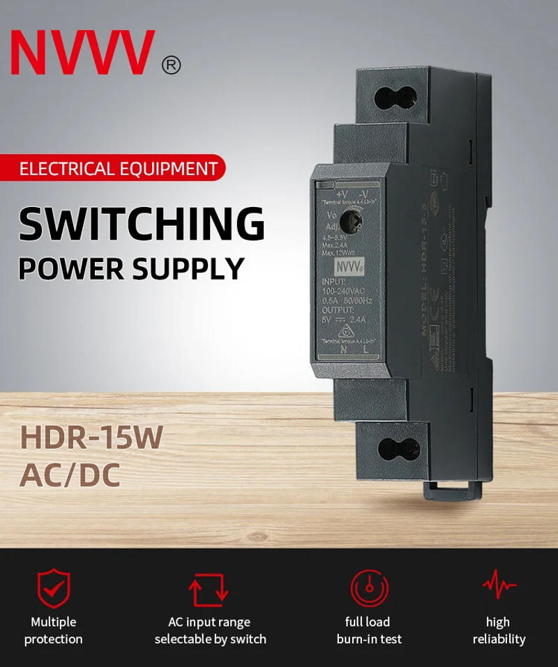 Description Picture 2 of itemNVVV HDR Series HDR-15 Din Rail Switching Power Supply 5V 12V Power Supply 15W AC-DC 24V Voltage Stabilizer Transformer