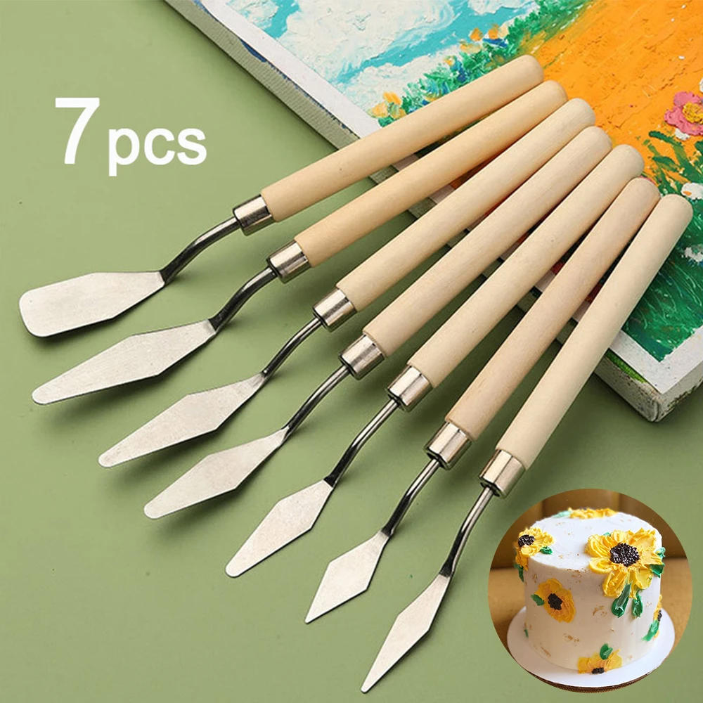 Description Picture 2 of item7Pcs Cake Palette Knife for Baking Mini Oil Spatula Art Small Clay Tools for Decorating/Design Plastic Wooden Handle 1023413