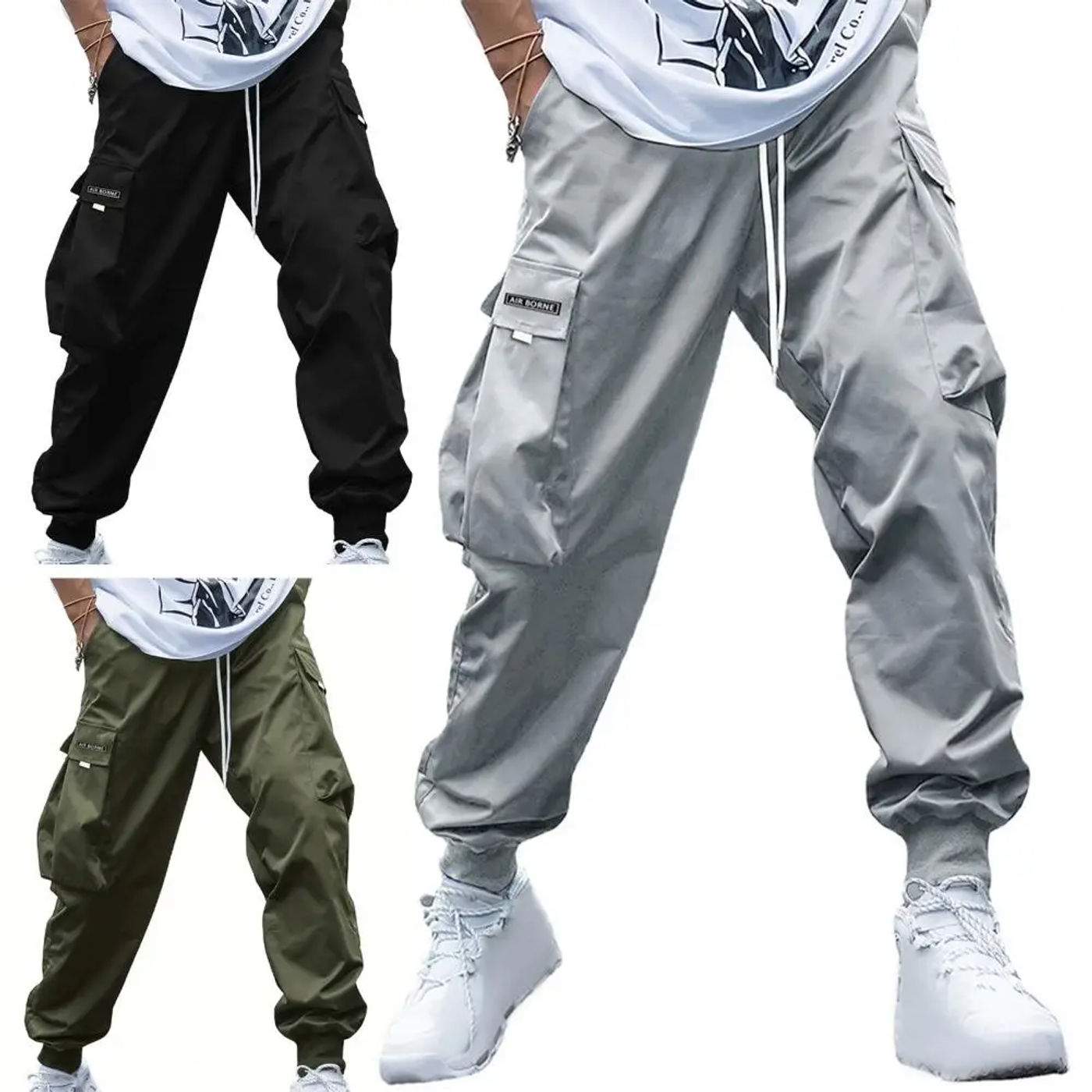 Description Picture 5 of itemMen Cargo Trousers Stylish Men's Cargo Pants with Multiple Pockets Elastic Waist Drawstring for Comfortable Casual Streetwear