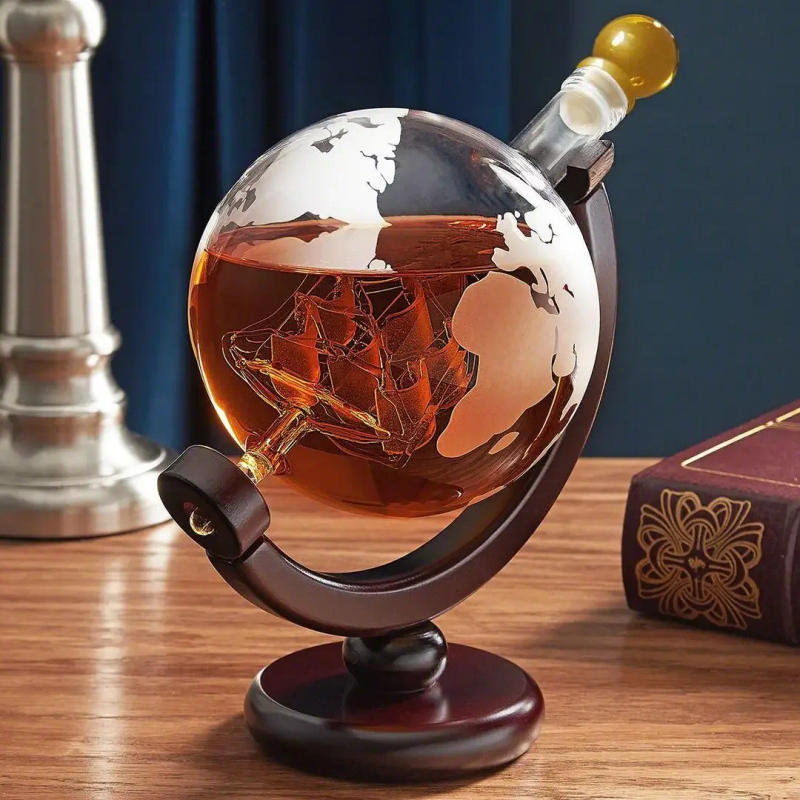 Description Picture 4 of itemCreative Globe Decanter Set with Lead-free Carafe Exquisite Wood-stand and 2 Whisky Glasses Whiskey Decanter Globe Grade Gift