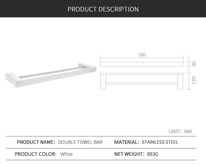 Description Picture 4 of itemBathroom Hardware Set White Wall Mounted Toilet Roll Paper Holder Robe Hook Towel Ring Tooth Brush Holder Double Towel Bar