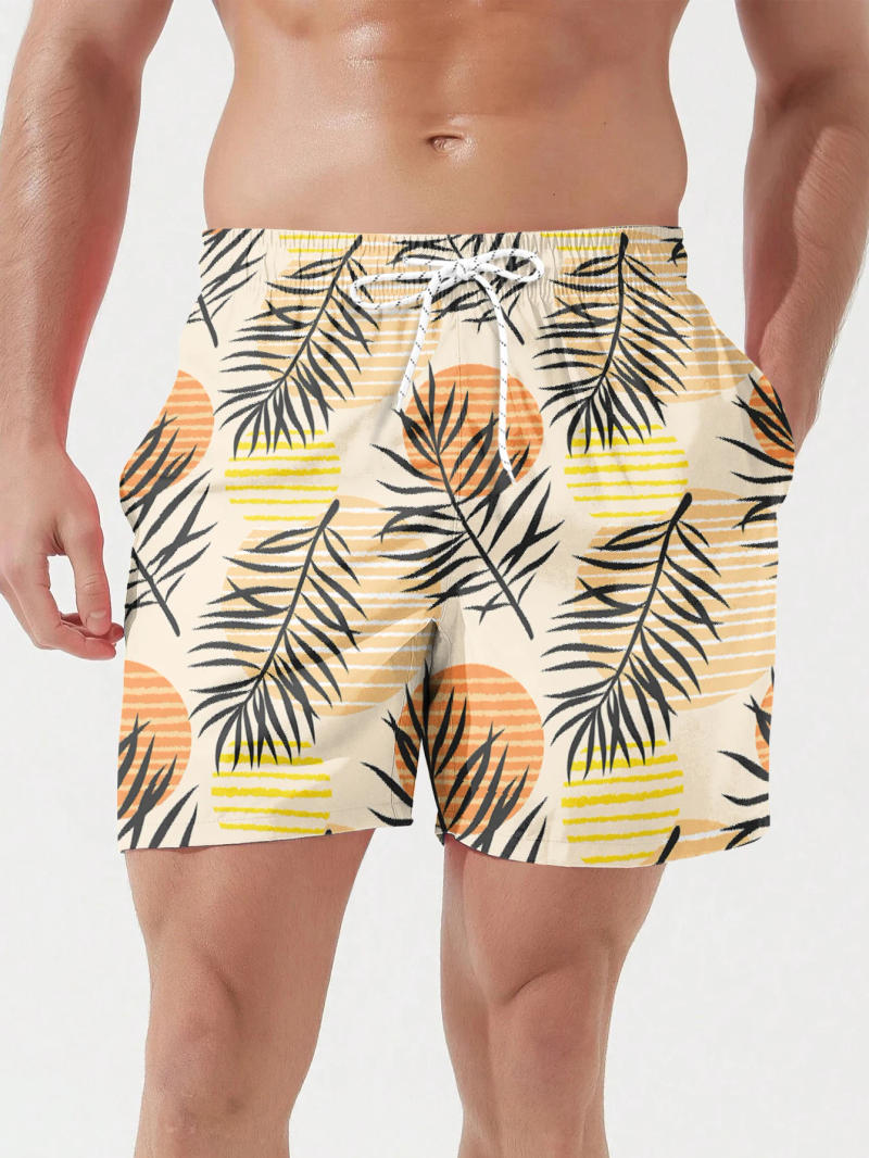 Description Picture 6 of itemMen's Summer 3d Printed Beach Shorts Yellow Leaf Casual Bottoms Gym Jogging Sportswear Quick Dry Running Trousers Hawaii Fitness