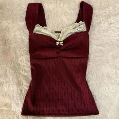 Fashion Kawaii Girl Lace Trim Squeeze Chic women vintage hanging vest Y2K Aesthetic Fairy Core Garbage vest vintage streetwear