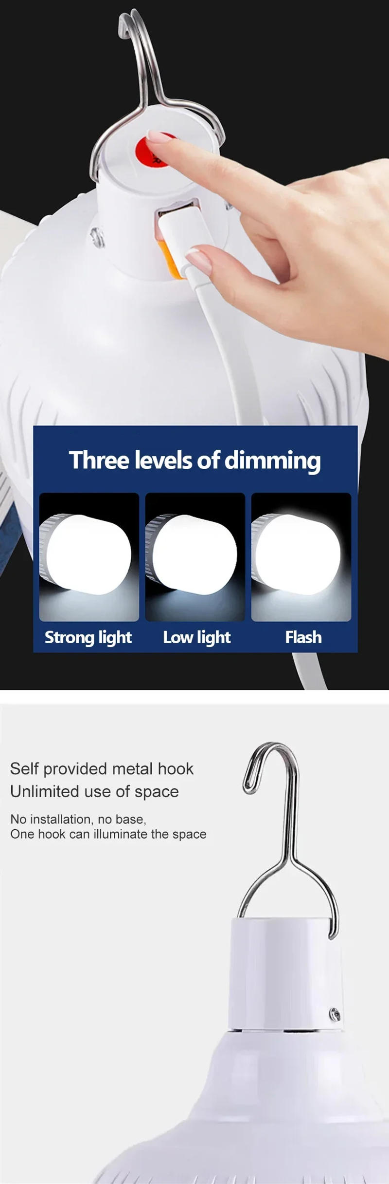 Description Picture 4 of itemCamping Light LED Portable Lanterns USB Rechargeable Outdoor Hanging Camping Bulb Energy Saving Emergency Lights Garden Tents