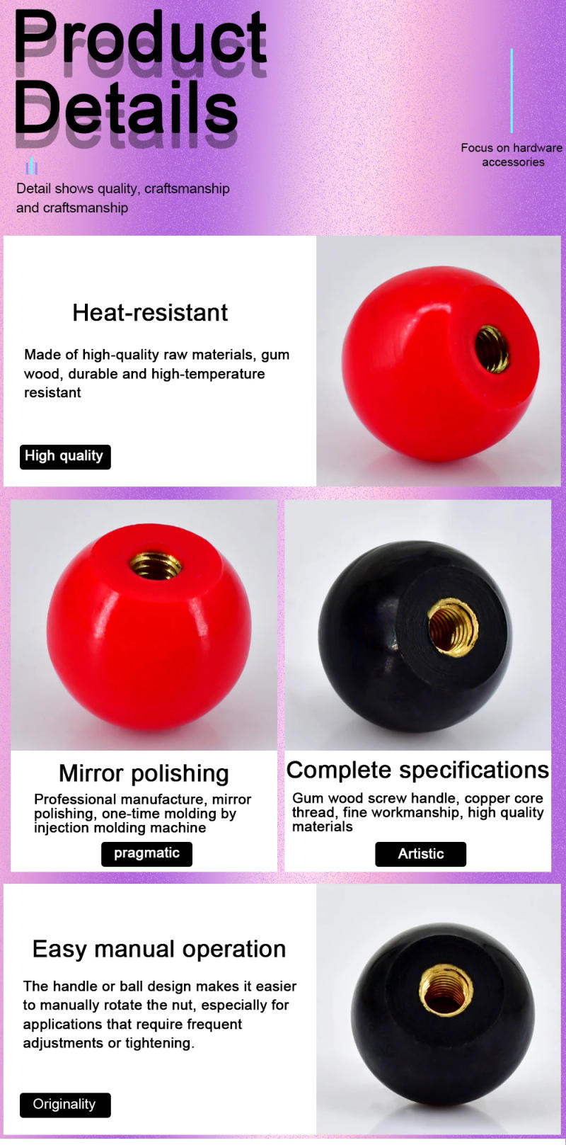 Description Picture 4 of item3-15pcs Thread Copper Core Machine Tool Replacement Ball Lever Knob Clamping Ball Head Nut Knob Accessories M4 M5 M6 M8 M10 M12