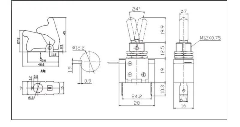 Description Picture 2 of item12V 20A Illuminated Toggle Switch ON/OFF - Transparent Flip Up Cover for SPST Rocker, Red/Blue/Green LED Auto & Marine​
