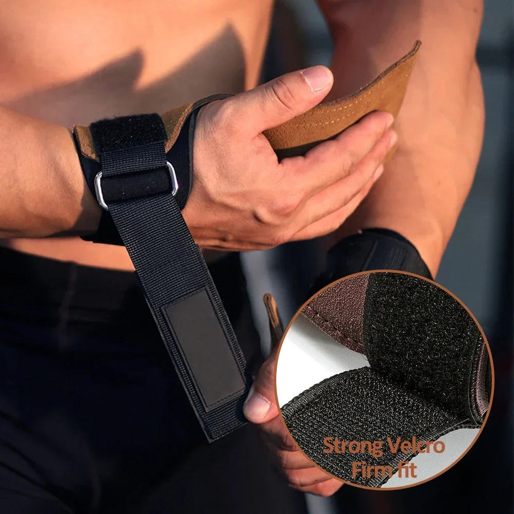 Description Picture 5 of itemBench Press Weight Lifting Wrist Hooks Straps Cowhide Deadlift Gloves and Grip Pads for Fitness Gym Training Dumbbell Pull-Up