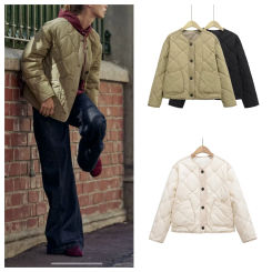 European and American style 2025 new diamond quilted round neck single-breasted warm cotton jacket