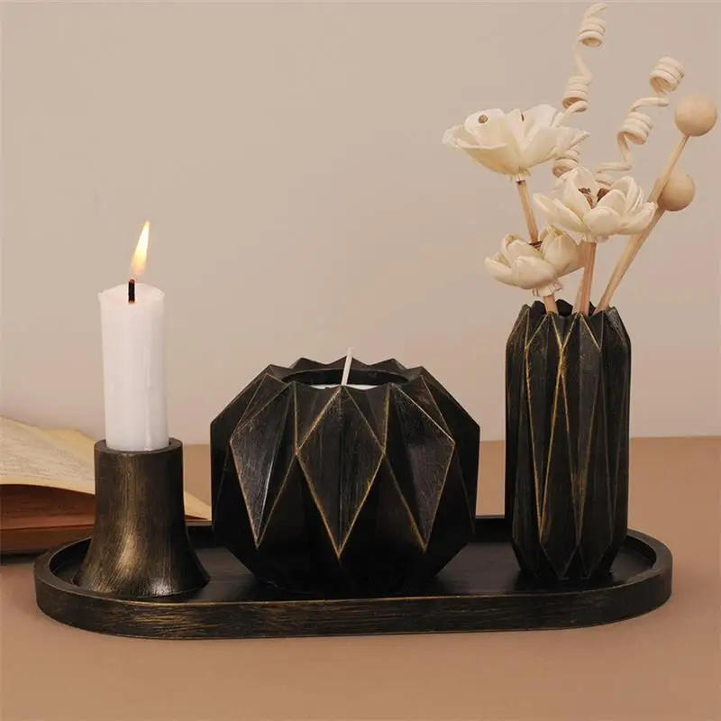 Description Picture 5 of itemDIY Cut Surface Vase Candle Set Silicone Mold Gypsum Candle Holder Desktop Storage Jar Ornament Epoxy Resin Mold Home Decoration