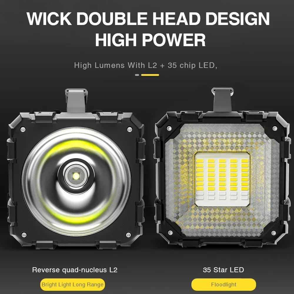 Description Picture 3 of itemSuper Bright LED USB Rechargeable Double Head Searchlight Handheld Flashlight Work Spotlight Floodlight Fishing Camping Light