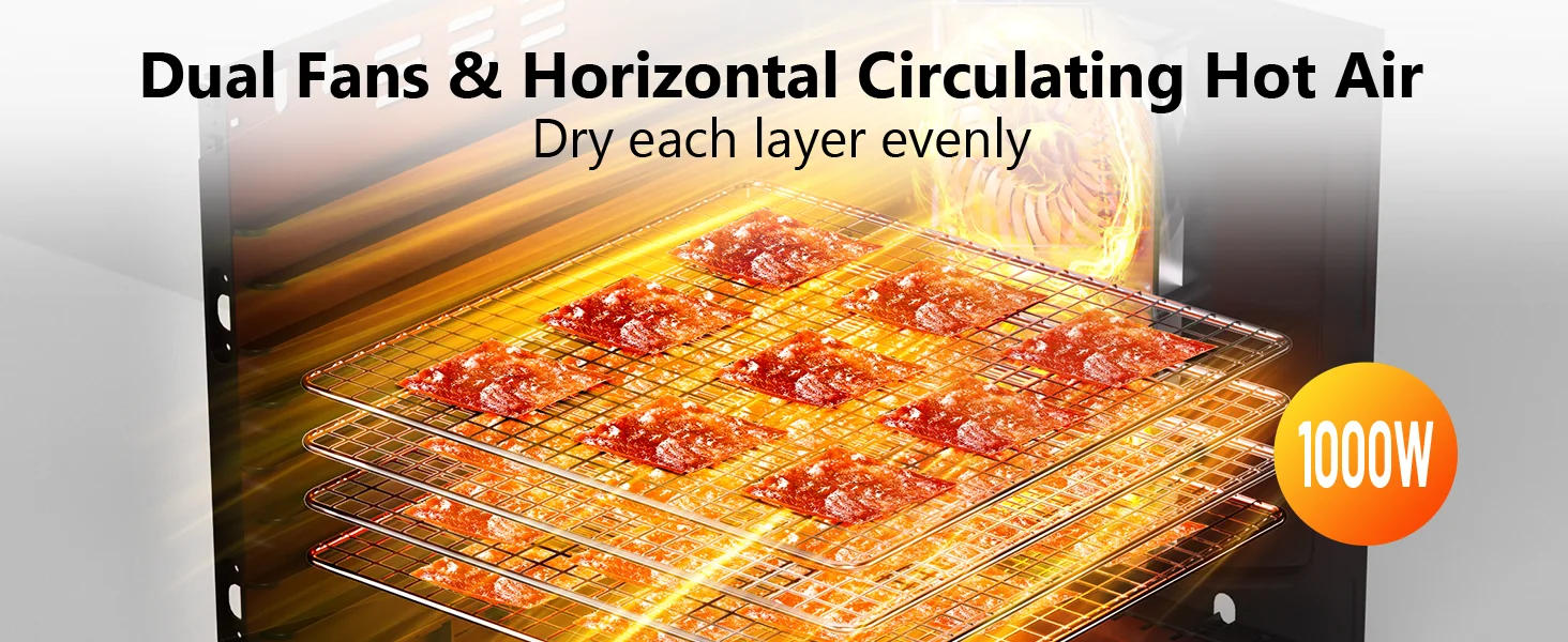 Description Picture 4 of itemDehydrator for Jerky 1000W, 165℉ Temperature Control, 9 Stainless Steel Trays, 8.7ft² Drying Space, 48H Timer, Dryer Machine for