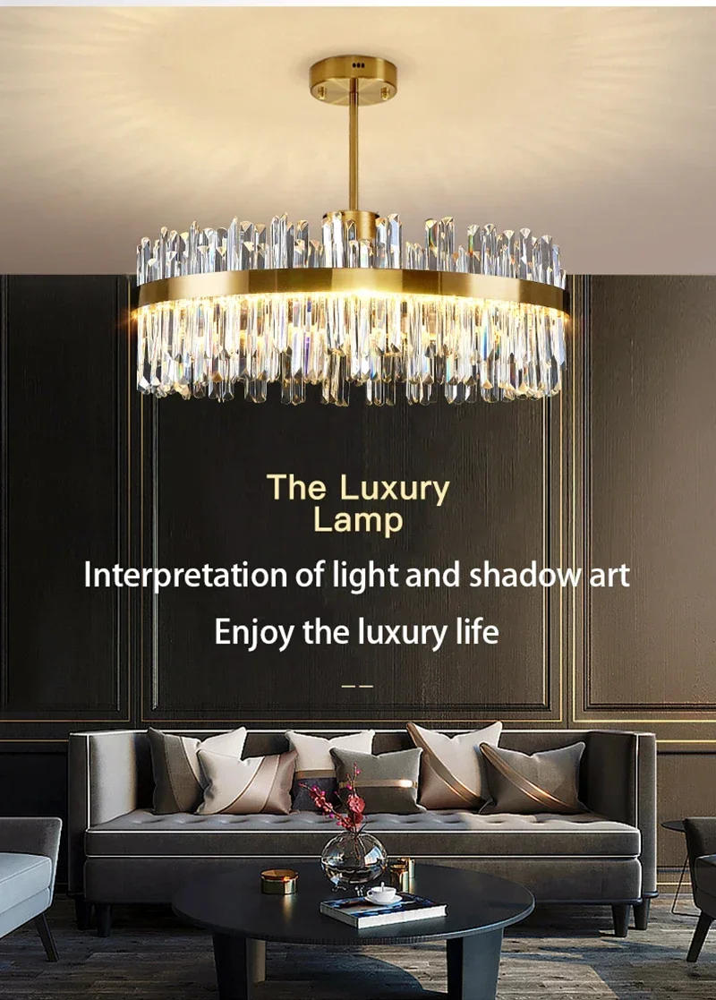 Description Picture 2 of itemMinimalist LED Luxury Crystal Chandeliers Lustre Ceiling Pendant Light for Dining Living Room Hotel Hall Decor Hanging Lighting