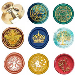 Wax Seal Stamps Removable Brass Stamp Heads Compass ,Bee,Tree of Life,Crown Patters for Decorating Wedding Invitations Envelopes
