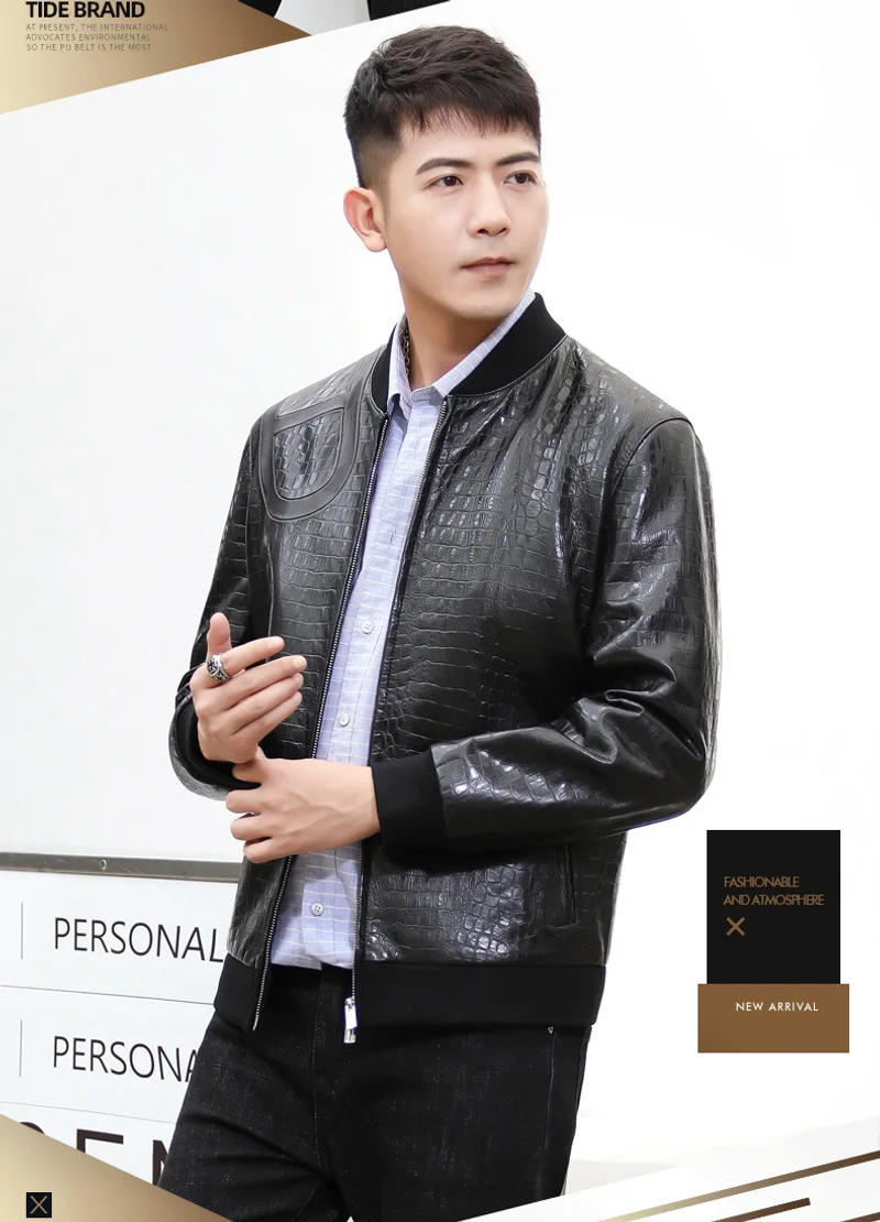 Description Picture 3 of itemTrendy Genuine Leather Jackets for Men Short Natural Sheepskin Coat Korean Slim Thin Baseball Mens Leather Jacket Jaqueta FCY