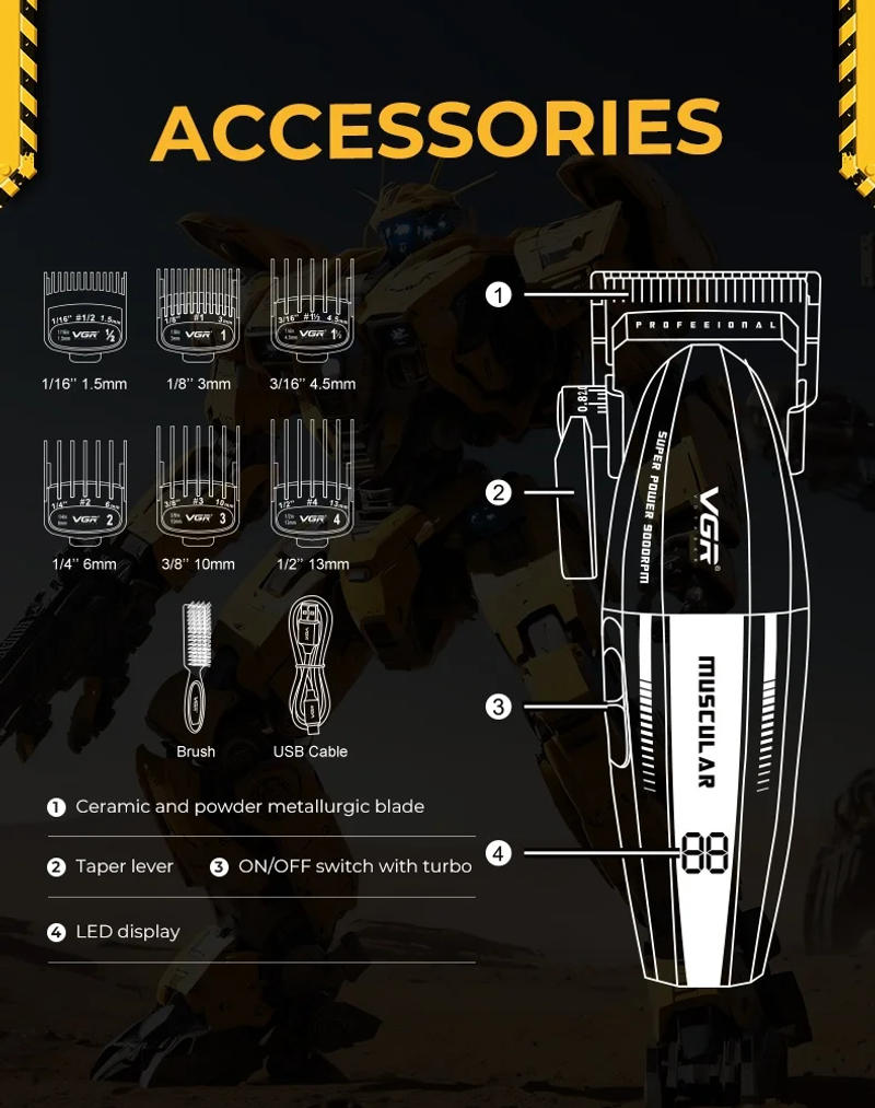 Description Picture 3 of itemVGR 9000RPM Hair Clipper Professional Clippers Adjustable Haircut Machine Cordless Hair Trimmer Electric Hair Clippers Men V-285