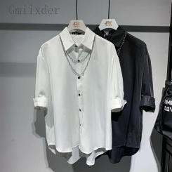 Korean Style Trendy Men's Quarter-sleeved Shirt Japanese Style 2024 Summer New Style Loose Fashionable High-end Handsome Shirt