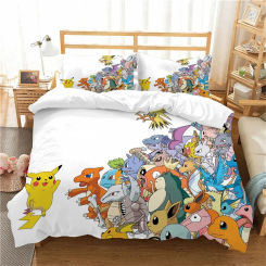 Pokemon 3D Pikachu Quilt Covers Anime Printed Bedding for children boys girls adults Kids Bedding Set Holiday Gift