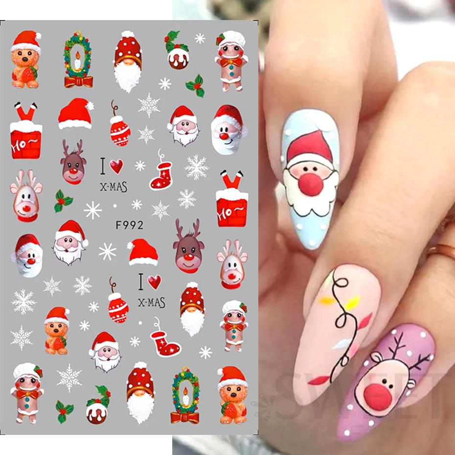 Description Picture 6 of item3D Christmas Nail Art Stickers Winter Gingerbread Man Red Santa Claus Tree Bear Snowman Deer Sliders Decals Manicure Decorstion