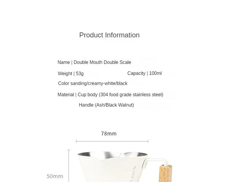 Description Picture 6 of itemAIRFLOW 100ML Espresso Extraction Cup 304 Stainless Steel Double Mouth Home With Engraved Measure Italian Espresso Oz Cup Durabl