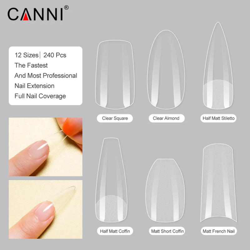 Description Picture 6 of itemCANNI 240pcs/box Extension French False Nails Semi-matt Almond Coffin Nail Tips Fast Press On Full/half Acrylic Nail Accessories