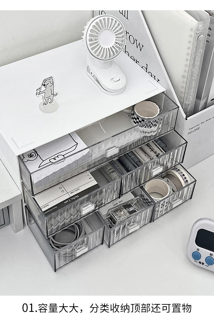 Description Picture 5 of itemIns Acrylic Pen Holder Storage Box Desktop Stationery Pen Box Office Transparent Large-capacity Drawer Makeup Organizer Cosmetic