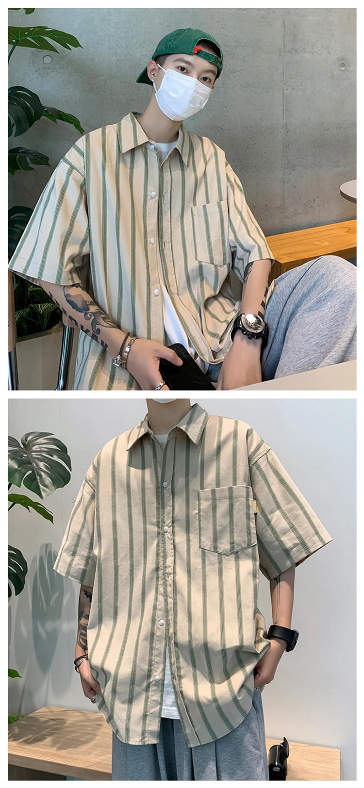 Description Picture 5 of itemSummer Fashion Short Sleeve Shirt Men Striped Slim Fit Male Social Business Dress Shirt Brand Men Gym Fitness Sport Clothing Z36