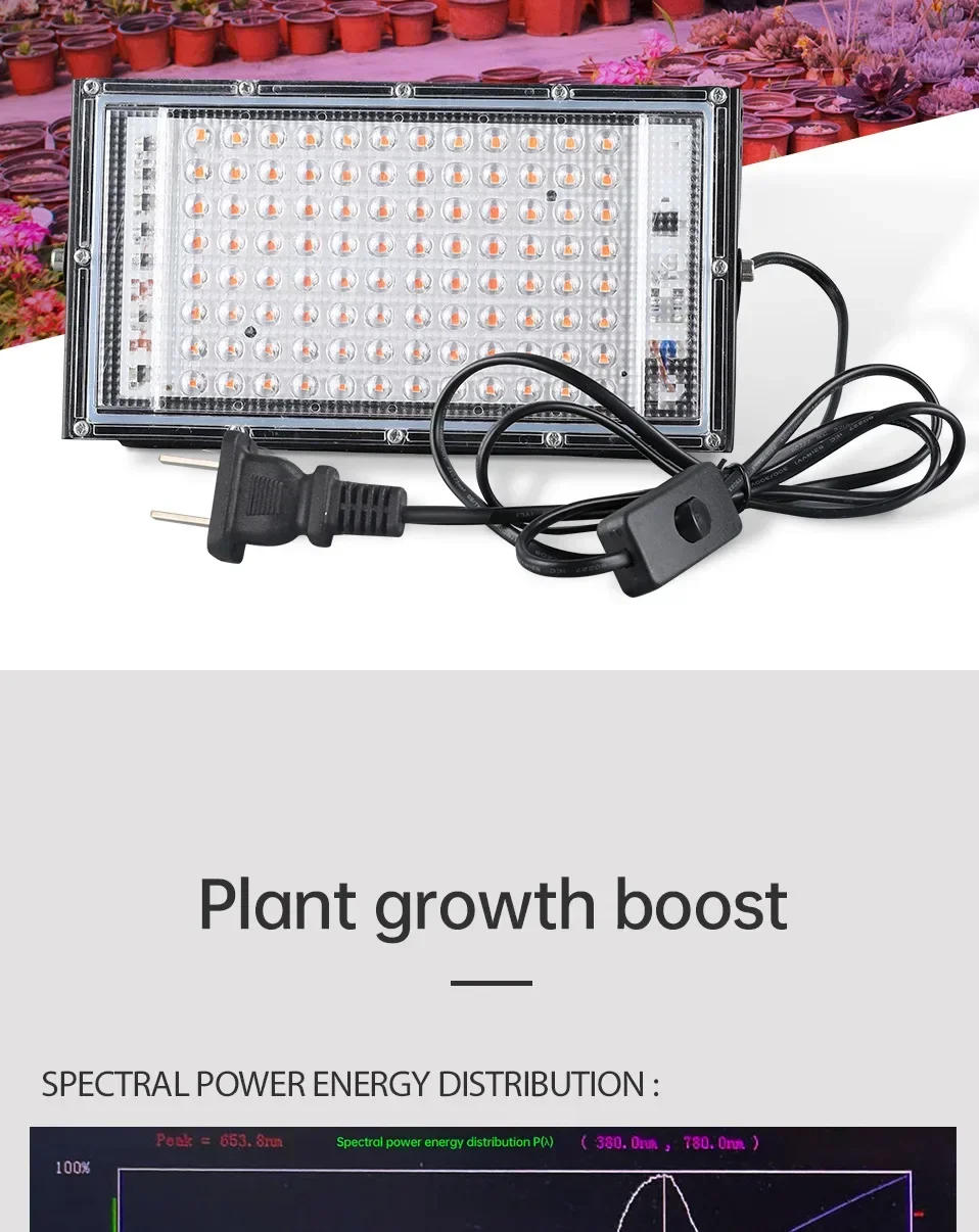 Description Picture 3 of itemFull Spectrum LED Grow Light Phyto Lamp AC 220V 50W 100W 150W With EU Plug For Greenhouse Hydroponic Plant Growth Lighting