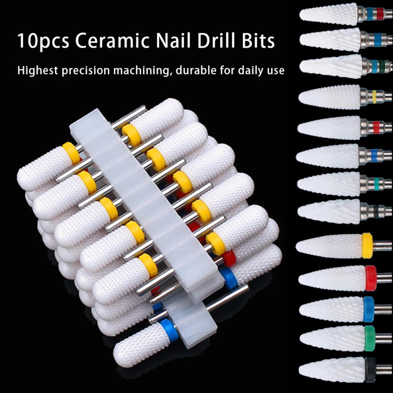 Description Picture 2 of item10pcs Ceramic Nail Drill Bits Set Milling Cutter for Electric Manicure Bit Flame Corn Files Pedicure Machine Polish Accesoires