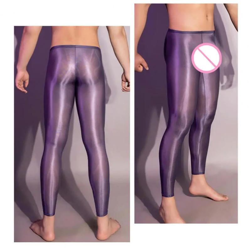 Description Picture 5 of itemMen Leggings Sexy See-Through Oil Glossy Ultrathin Stretchy Leggings Shiny Ice Silky Skinny Pants Sleepwear Skinny Allure
