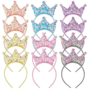 Minkissy Crowns Sequins Headband Sparkly Hairband Glitter Princess Hair Hoop Girls Cosplay Costume Hair Accessories For Girls