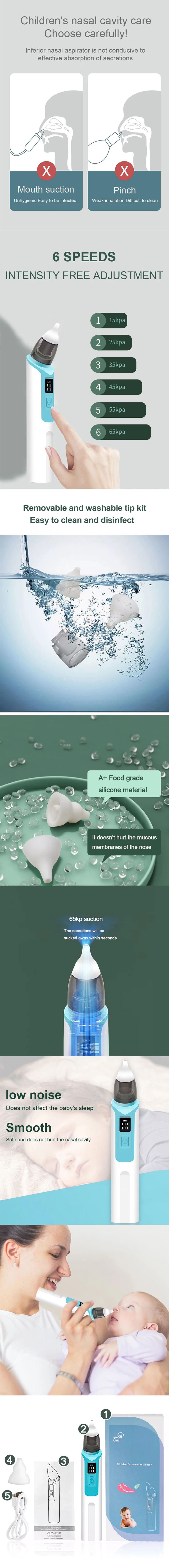 Description Picture 2 of item1Pcs Electric Nasal Absorber Silent Baby Obstruction Rhinitis Cleaner Nasal Aspirator 6-Speed suction for 0-6years‘Baby