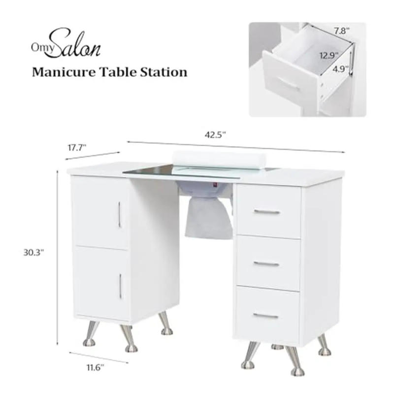 Description Picture 3 of itemNail Desk with Glass Top & Dust Collector Salon Workstation Storage Beauty Table Ergonomic Design Multi-use Manicure Desk