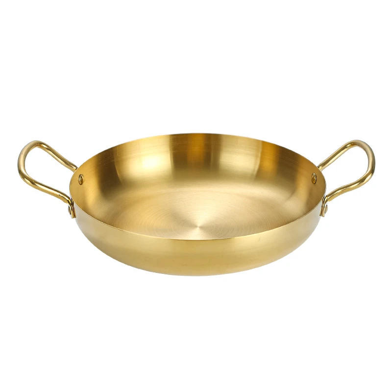 Description Picture 3 of itemSpanish Seafood Rice Pot Double ear golden frying pan Pasta dish Round steak plate panelas olla Stainless steel dry pot utensils