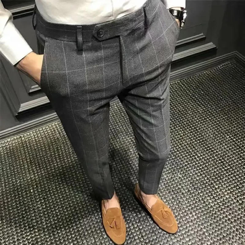 Description Picture 5 of itemSpring Plaid Casual Trousers For Men Slim Fit Korean Style Cropped Pants Trendy Suit Pants Man's Slacks Fashionable Shorts