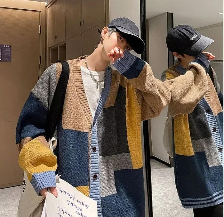 Description Picture 5 of itemV Neck Red Knit Sweater Male Graphic Hippie Cardigan Winter 2023 Men's Clothing Sweatshirts Trend X Mode A Wool Heated Tops Old