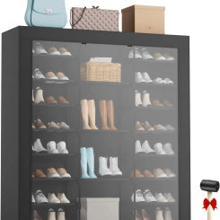 9-Tier Large Tall Shoe Rack with Covers 40-46 Pairs, Sneaker Rack Organizer Shoes Cabinet Closed Shelves Shoe Stand Holder for G