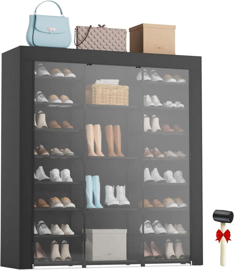 Description Picture 2 of item9-Tier Large Tall Shoe Rack with Covers 40-46 Pairs, Sneaker Rack Organizer Shoes Cabinet Closed Shelves Shoe Stand Holder for G