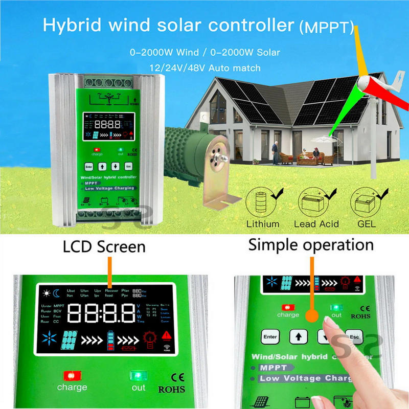 Description Picture 2 of itemMPPT 0-4000W big power Hybrid Wind Solar Charge Dischage Booster Controller Regulator With Dump Load Wind Generator Solar Panel