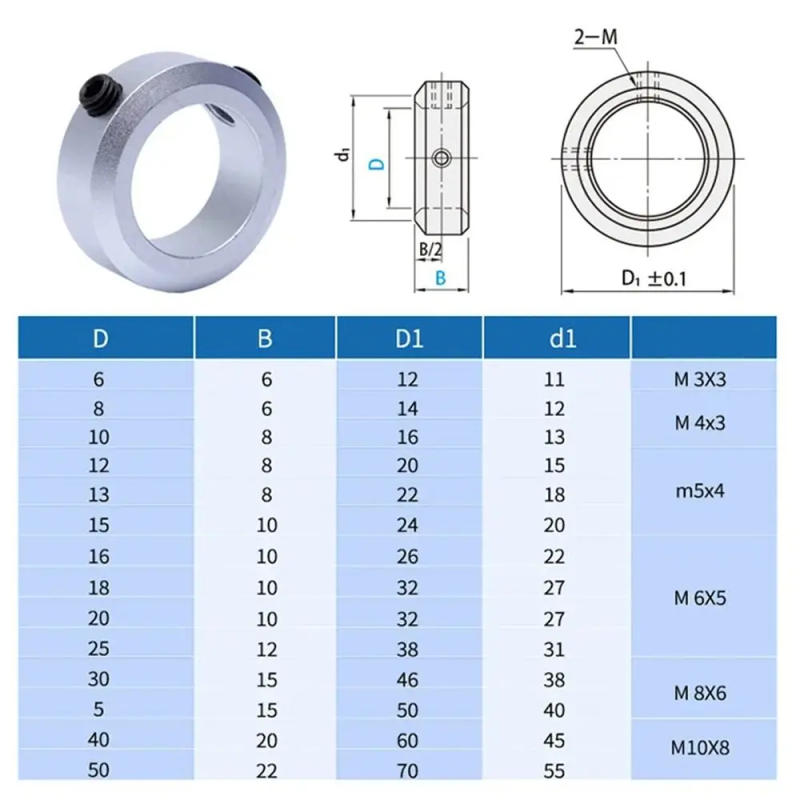 Description Picture 2 of item1 Pcs Durable Aluminum Alloy Fixed Locking Limit Ring Stop Screw Type 6-30mm Diameter Shaft Collar with Screws Retainer Locator
