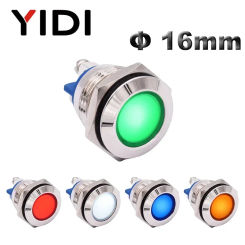 16mm Waterproof Chrome Metal LED Indicator Lamp Pilot Signal Warning Light 12V 24V 220V Red Green Blue White With Screw Terminal