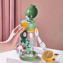 600ML Kids Water Bottle With Straw Cartoon Leakproof Tumbler Portable Drinking Bottle Plastic Sippy Cup Children's Cup Drinkware